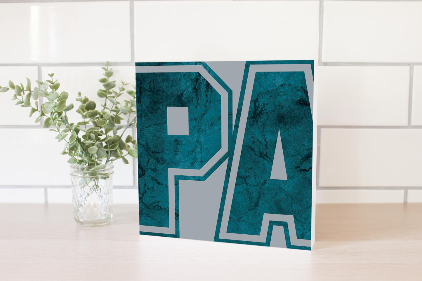 Modern Minimalist Pennsylvania Grey Initials | Wood Block | Eaches | Min 2