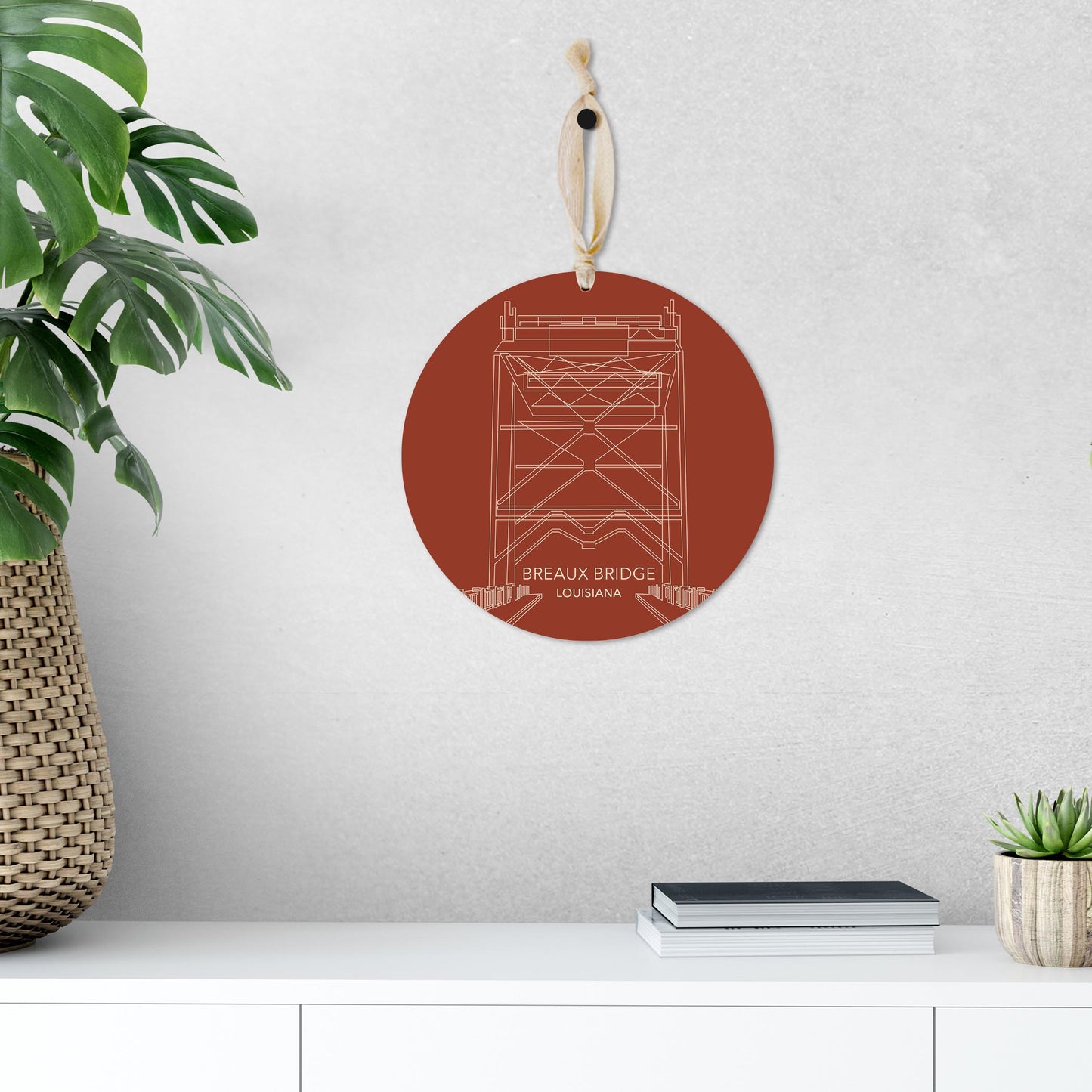 Modern Minimalist Louisiana Breaux Bridge Line Drawing | Wood Ornament | Eaches | Min 1