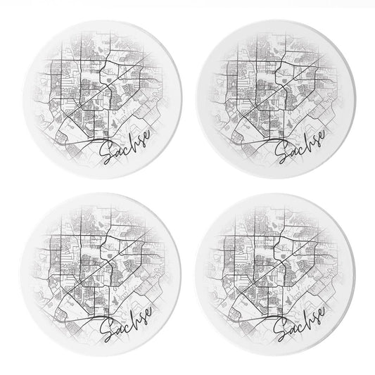 Minimalistic B&W Texas Sachse Circle Map | Absorbent Coasters | Set of 4 | Min 2