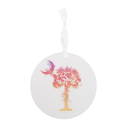 South Carolina Pink Water Color Palm Trees On White | Wood Ornament | Eaches | Min 6