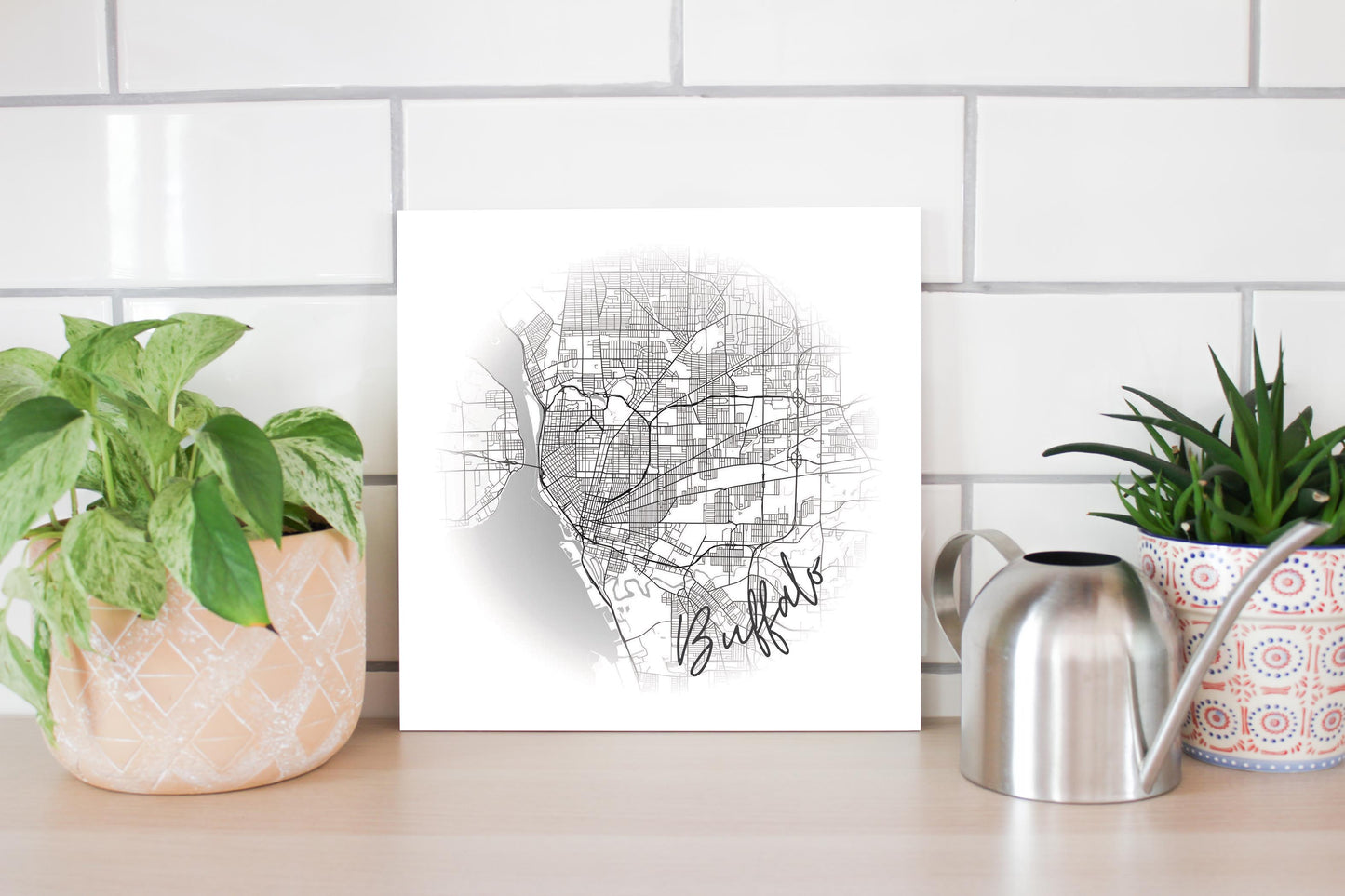 Minimalistic B&W New York Buffalo Faded Circle Map | Wood Sign | Eaches | Min 2