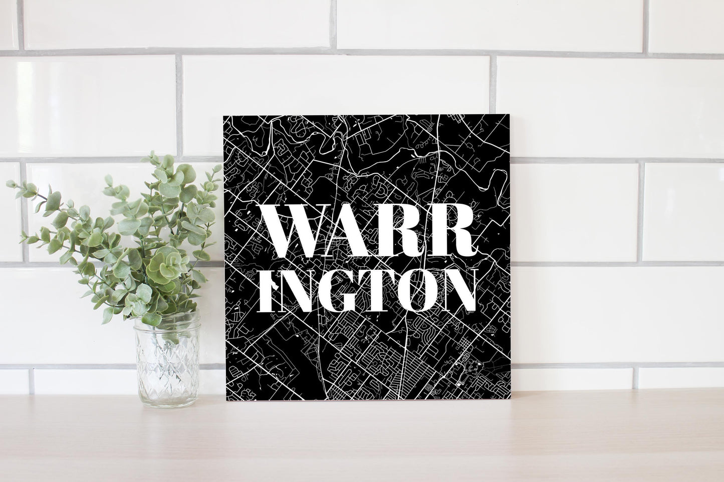 Minimalistic B&W Pennsylvania Warrington Map | Wood Sign | Eaches | Min 2