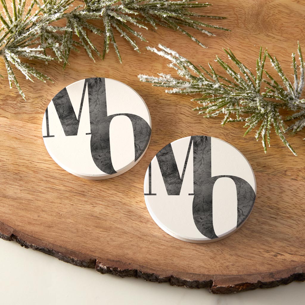 Minimalist B&W Missouri White Initials | Absorbent Car Coasters | Set of 2 | Min 4