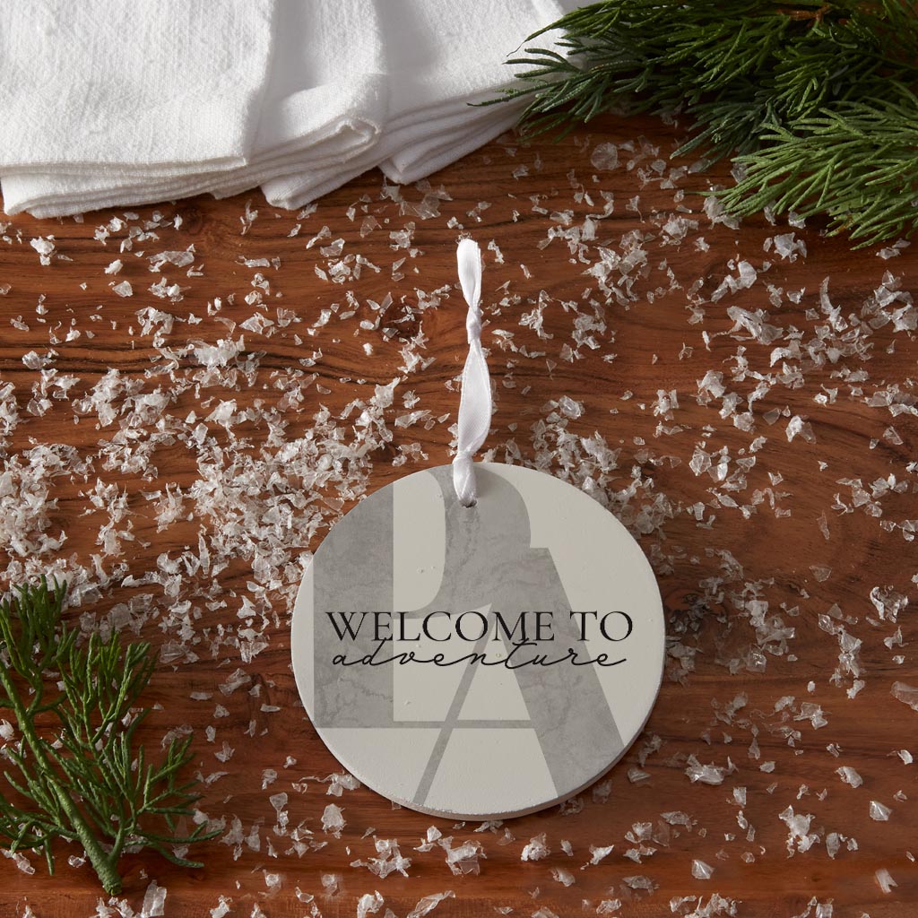 Minimalistic B&W Pennsylvania Adventure Quip | Wood Ornament | Eaches | Min 6