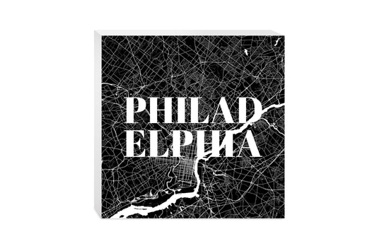 Minimalistic B&W Pennsylvania Philadelphia Map | Wood Block | Eaches | Min 2