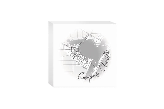 Minimalistic B&W Texas Corpus Christi Circle Map| Wood Block | Eaches | Min 4