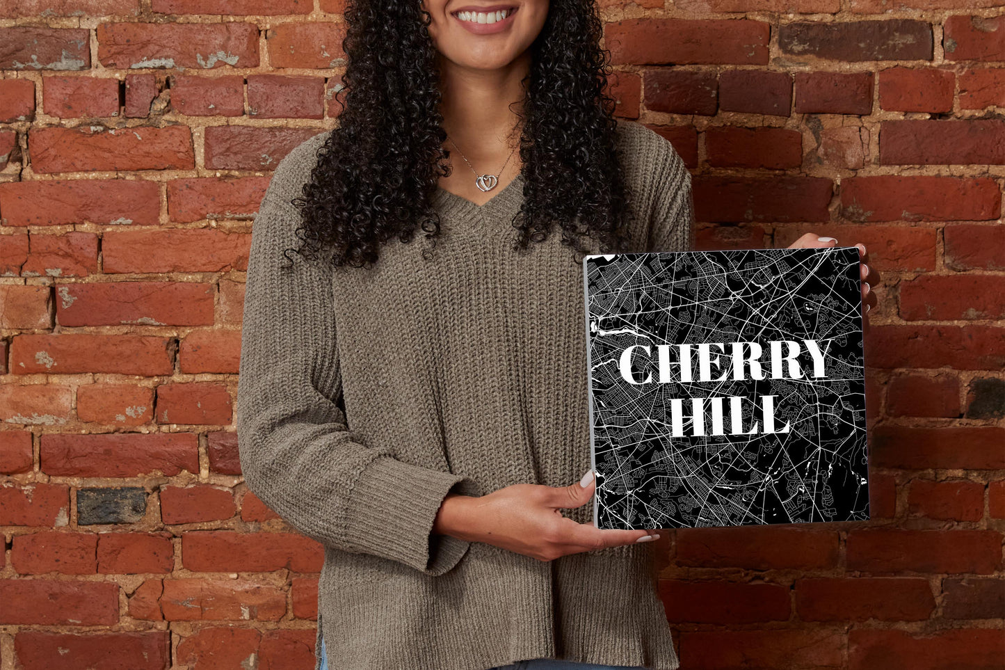 Minimalistic B&W New Jersey Cherry Hill Map | Wood Block | Eaches | Min 2