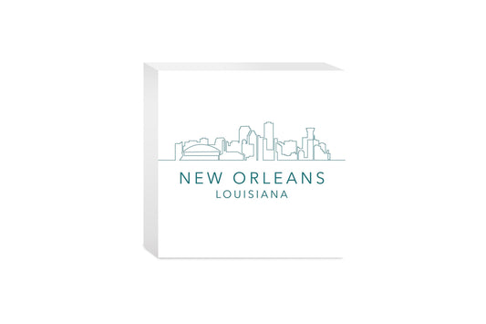 Blue White New Orleans Skyline | Wood Block | Eaches | Min 4