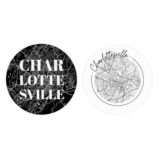 Minimalistic B&W Virginia Charlottesville Maps | Absorbent Car Coasters | Set of 2 | Min 4