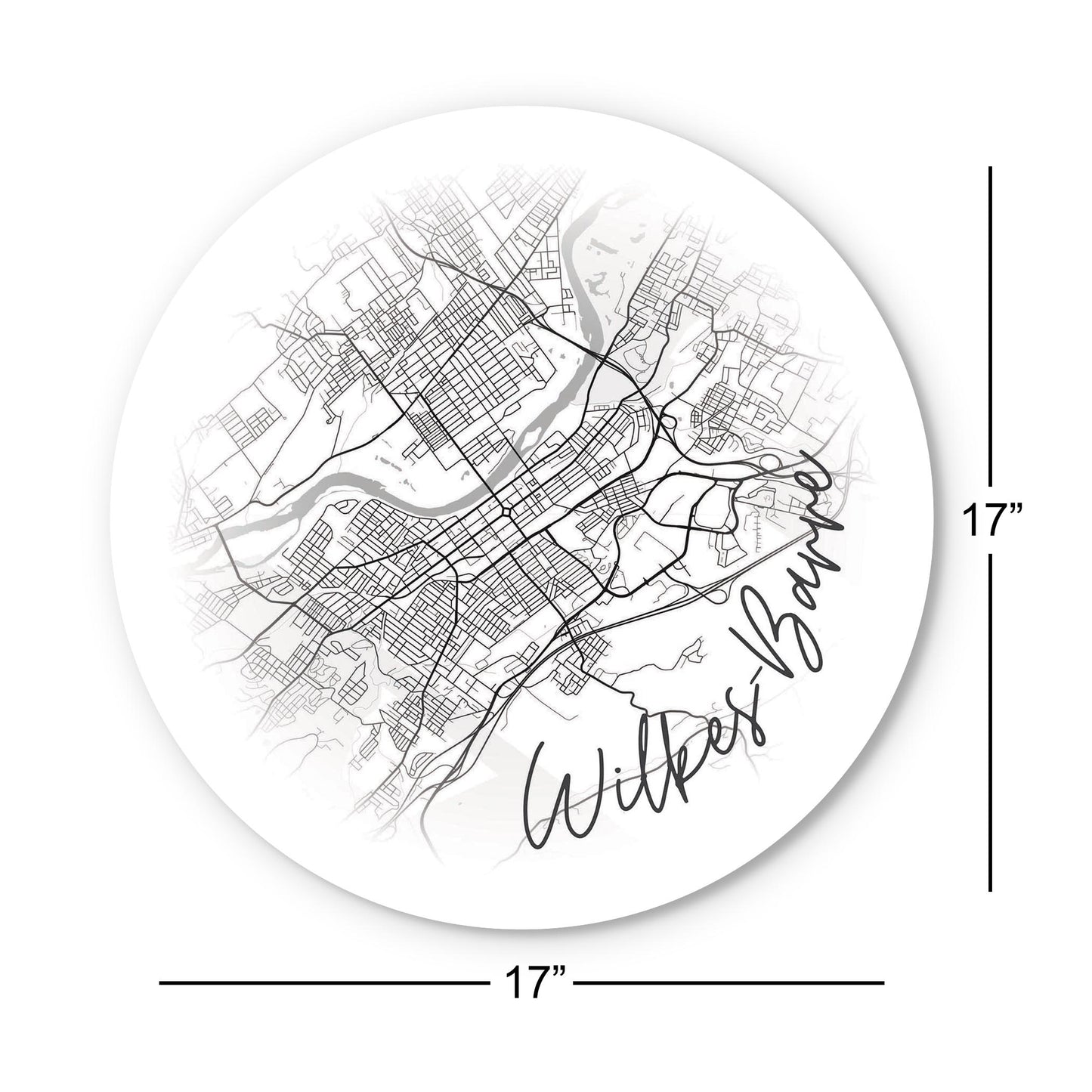 Minimalistic B&W Pennsylvania Wilkes Barre Circle Map | Wood Sign | Eaches | Min 1