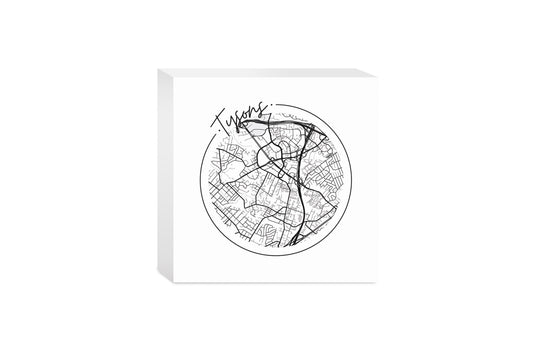 Minimalistic B&W Virginia Tysons Circle Map | Wood Block | Eaches | Min 4
