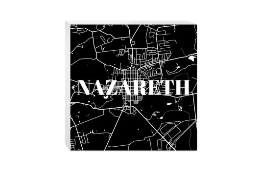 Minimalistic B&W Pennsylvania Nazareth Map | Wood Block | Eaches | Min 2