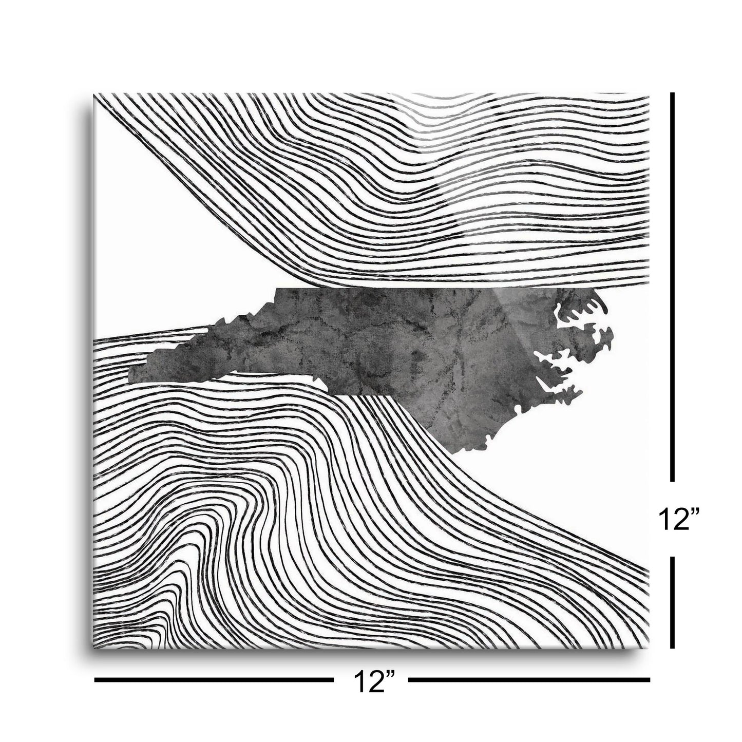 Minimalistic B&W North Carolina State With Fluid Lines | Hi-Def Glass Art | Eaches | Min 1