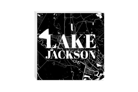 Minimalistic B&W Texas Lake Jackson Map | Wood Block | Eaches | Min 2