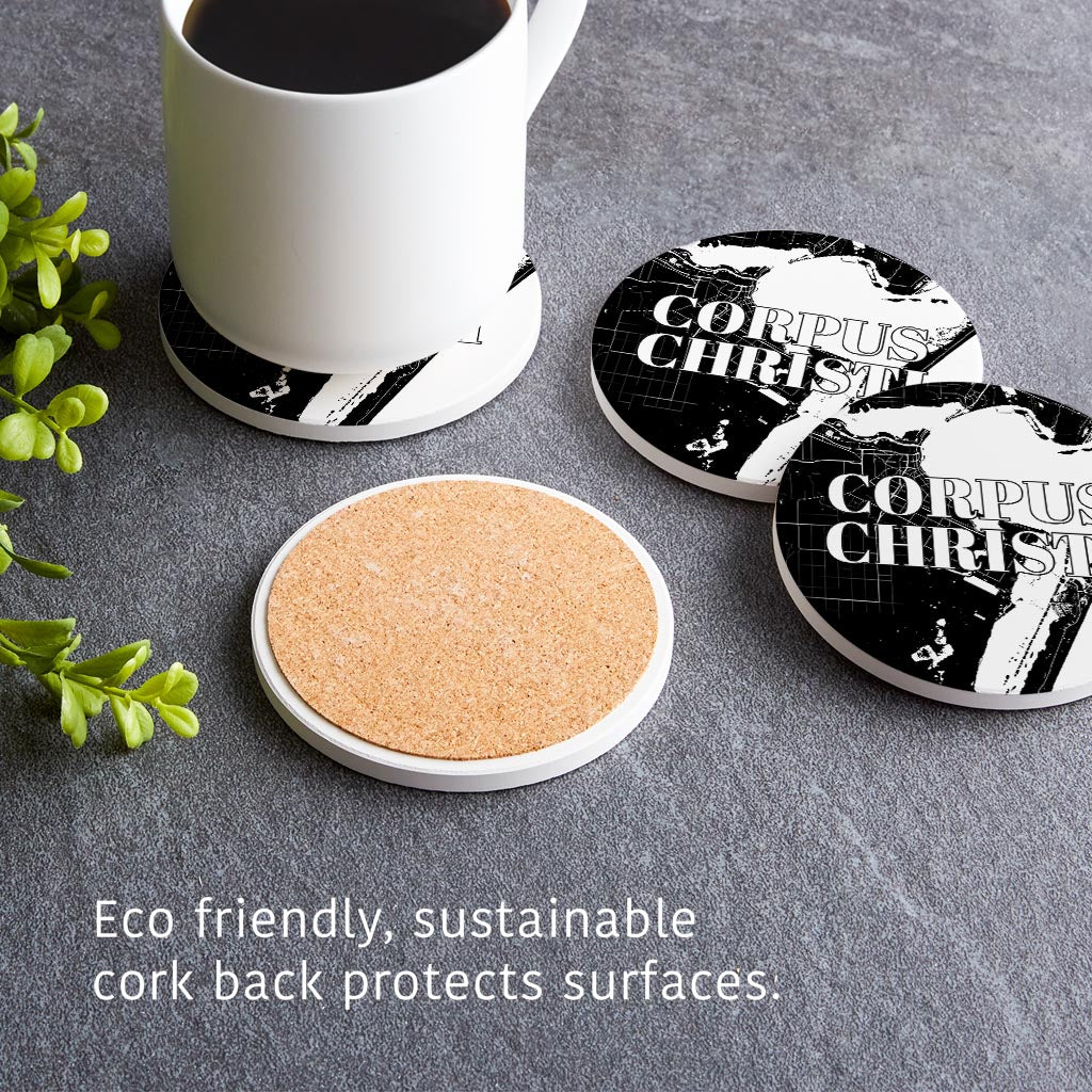 Minimalistic B&W Texas Corpus Christi Map | Absorbent Coasters | Set of 4 | Min 2