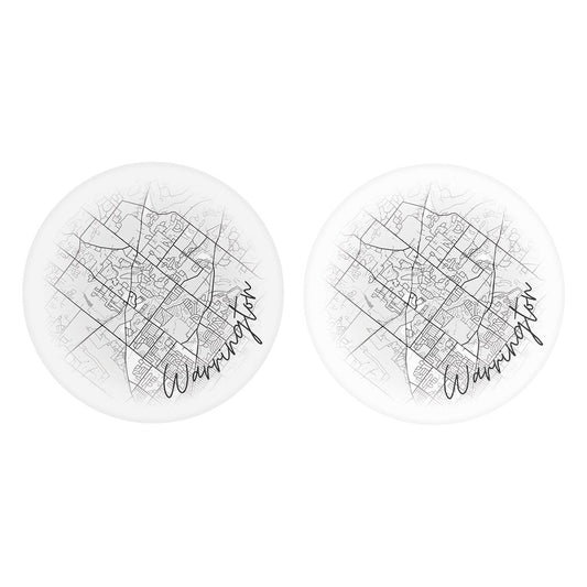 Minimalistic B&W Pennsylvania Warrington Circle Map | Absorbent Car Coasters | Set of 2 | Min 4