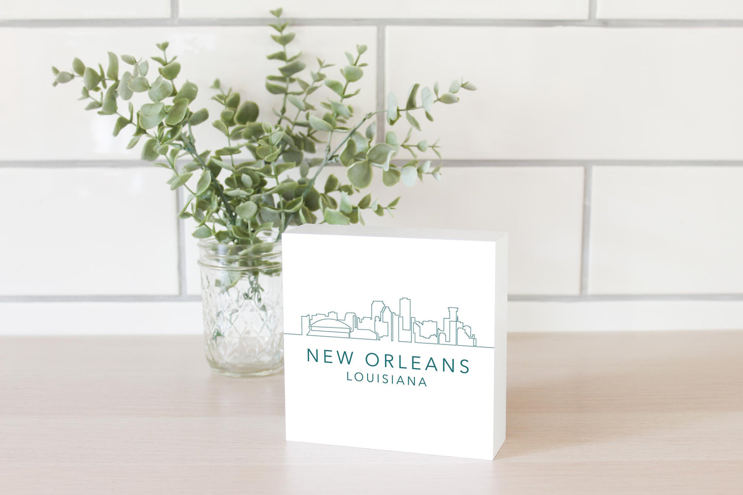 Blue White New Orleans Skyline | Wood Block | Eaches | Min 4