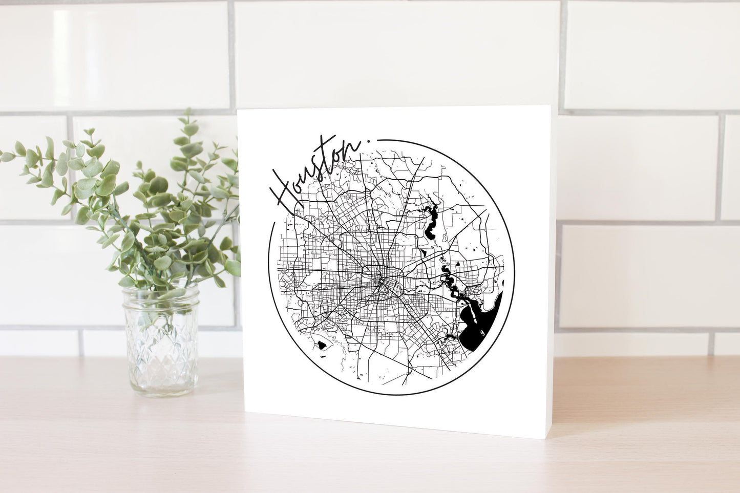Modern Houston White Round Map | Wood Block | Eaches | Min 2