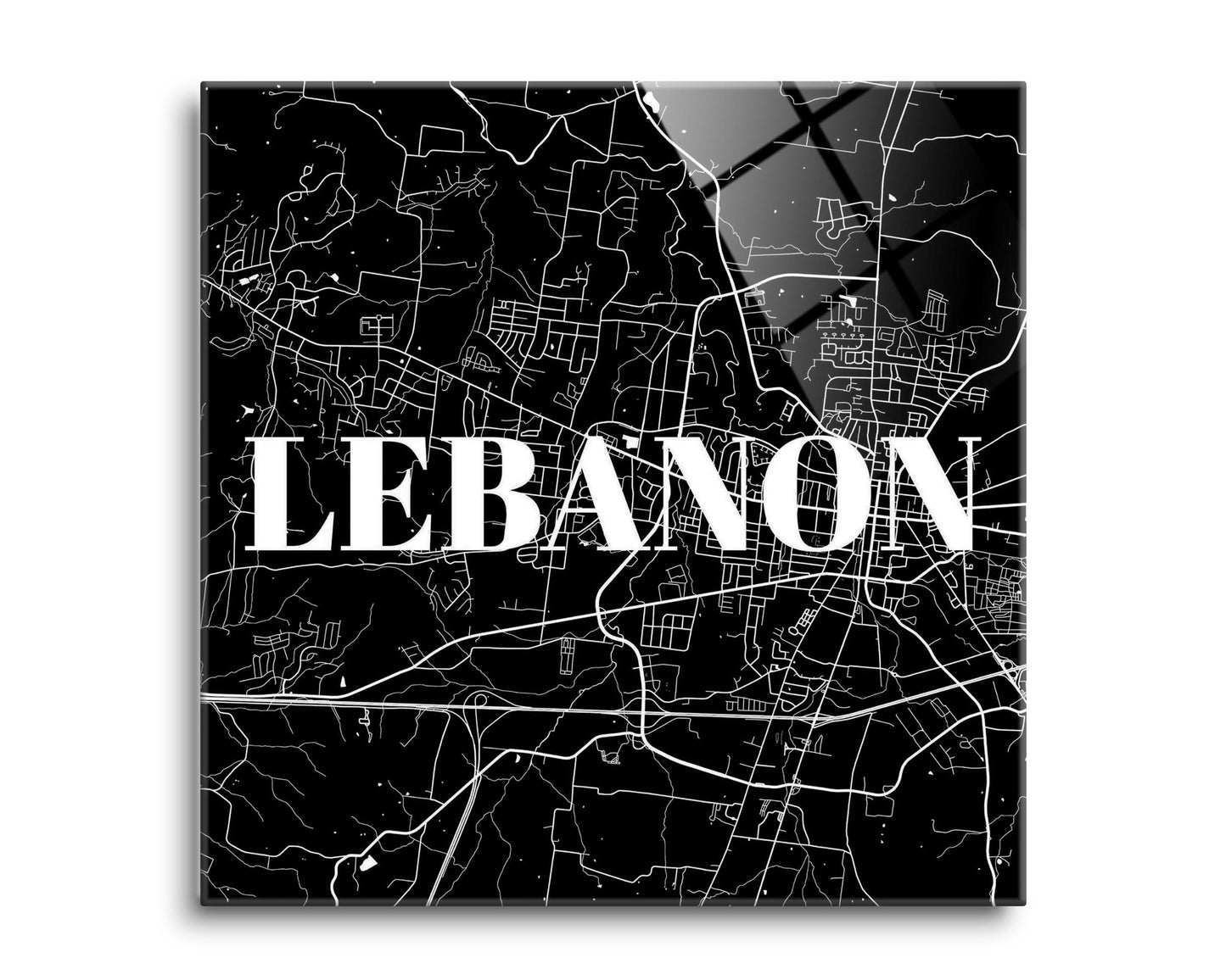 Minimalist B&W Tennessee Lebanon Map | Hi-Def Glass Art | Eaches | Min 2