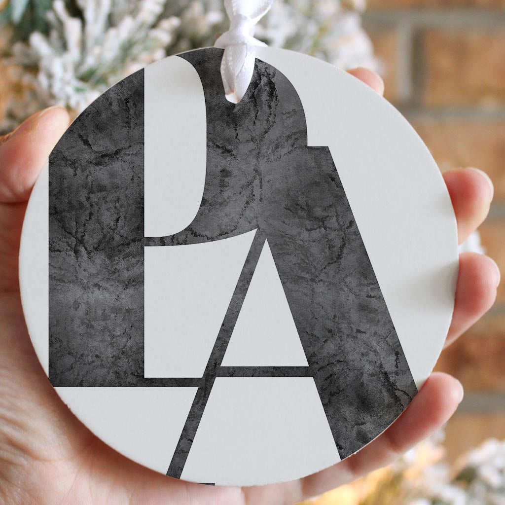 Minimalistic B&W Pennsylvania White Initials| Wood Ornament | Eaches | Min 6