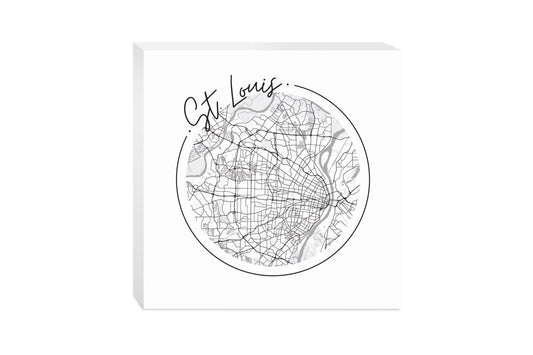 Minimalist B&W Missouri St Louis Circle Map | Wood Block | Eaches | Min 2