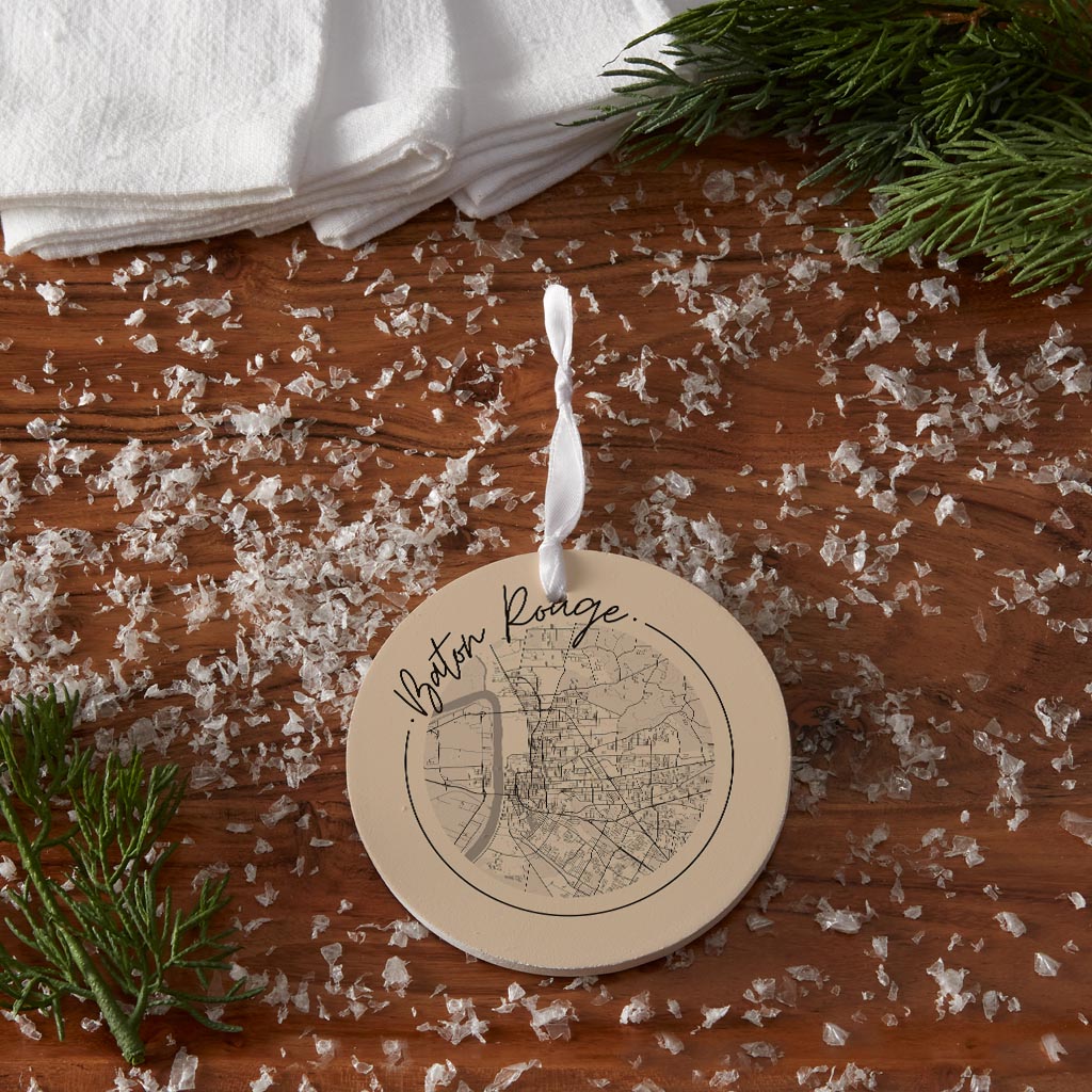 Louisiana Colorful Baton Rouge Circle Map| Wood Ornament | Eaches | Min 6