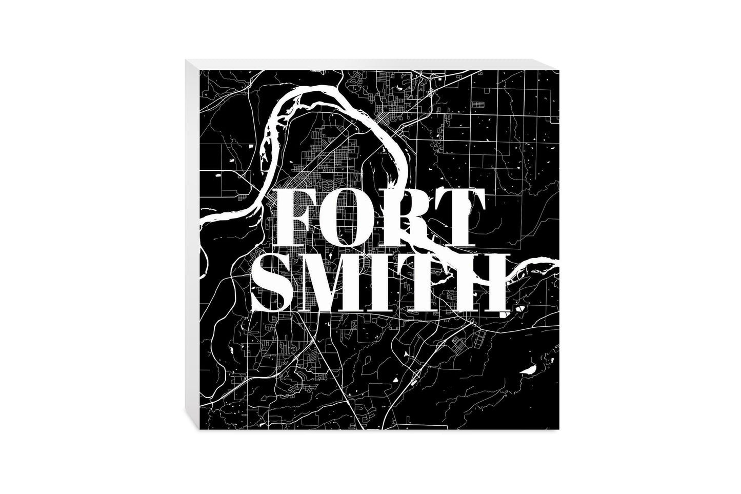 B&W Minimalist Arkansas Fort Smith Map | Wood Block | Eaches | Min 2