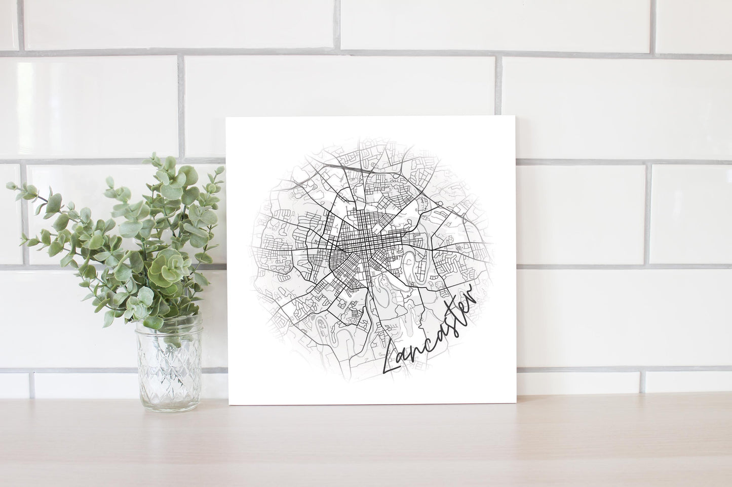 Minimalistic B&W Pennsylvania Lancaster Circle Map | Wood Sign | Eaches | Min 2