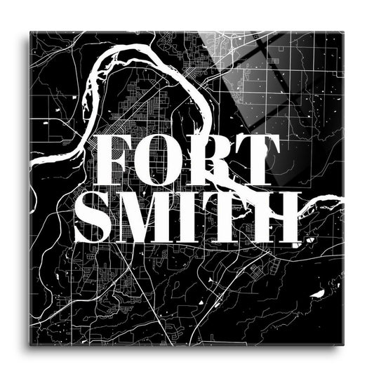 B&W Minimalist Arkansas Fort Smith Map | Hi-Def Glass Art | Eaches | Min 1