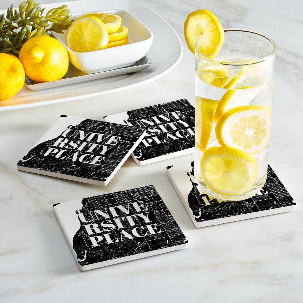 Minimalistic B&W Washington University Place Map | Absorbent Coasters | Set of 4 | Min 2