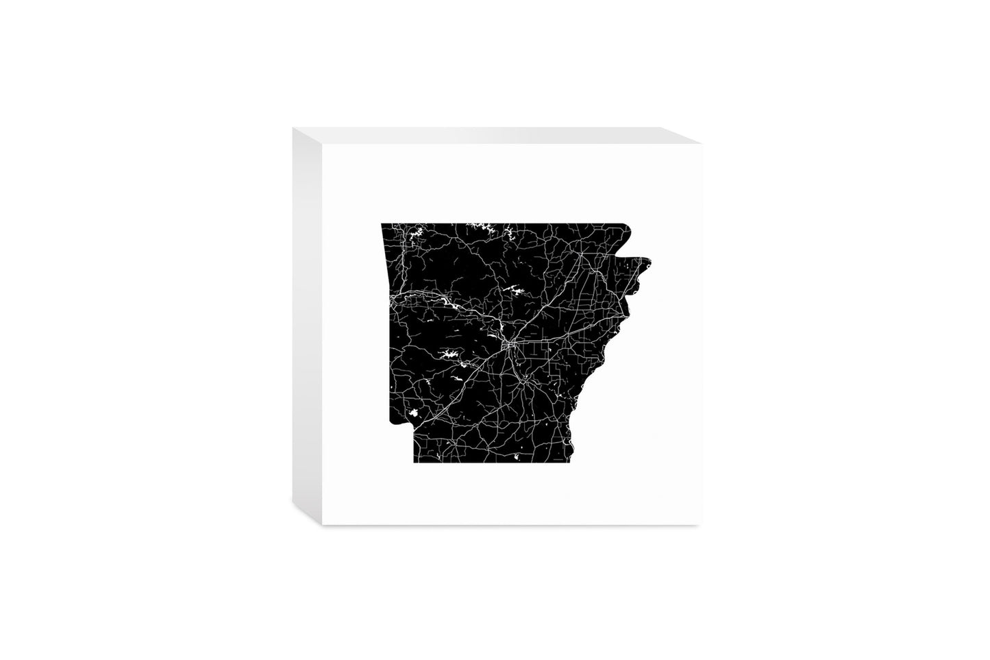 B&W Minimalist Arkansas Map | Wood Block | Eaches | Min 4