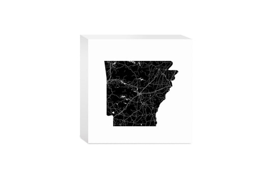 B&W Minimalist Arkansas Map | Wood Block | Eaches | Min 4