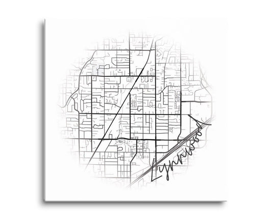 Minimalistic B&W Washington Lynnwood Circle Map | Hi-Def Glass Art | Eaches | Min 2