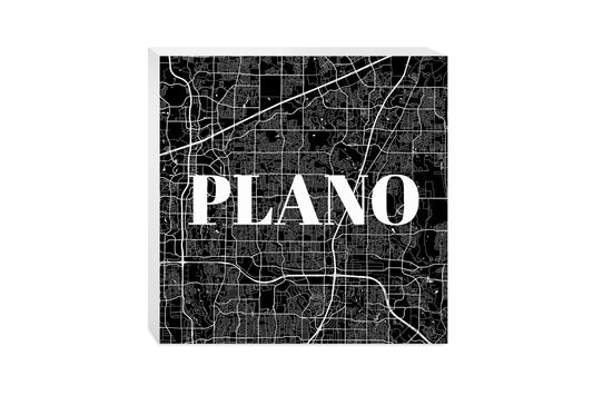 Minimalistic B&W Texas Plano Map | Wood Block | Eaches | Min 2