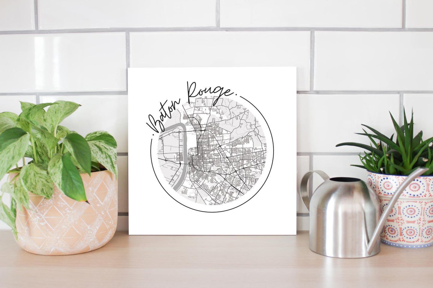 Minimalist B&W Louisiana Baton Rouge Circle Map | Wood Sign | Eaches | Min 2