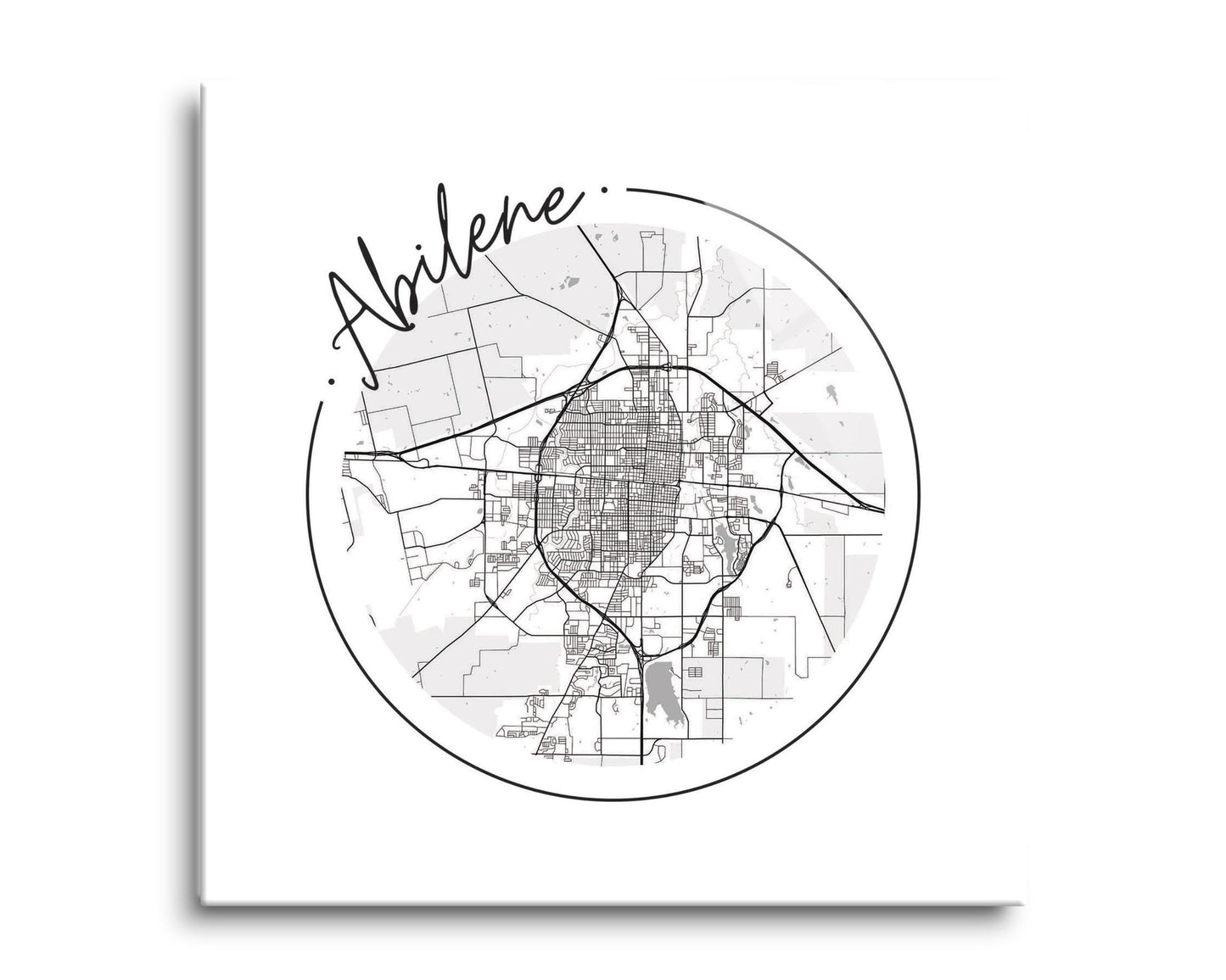 Minimalist B&W Texas Abilene Circle Map | Hi-Def Glass Art | Eaches | Min 2