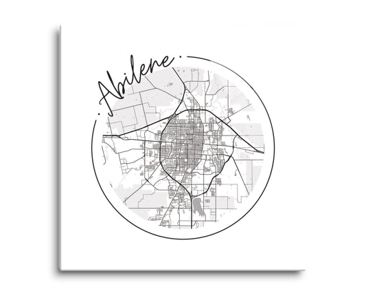 Minimalist B&W Texas Abilene Circle Map | Hi-Def Glass Art | Eaches | Min 2