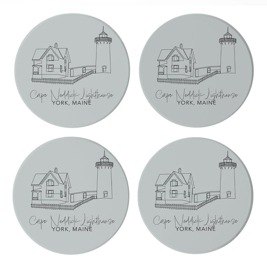 Cape Neddick Lighthouse Muted Coastal | Absorbent Coasters | Set of 4 | Min 2