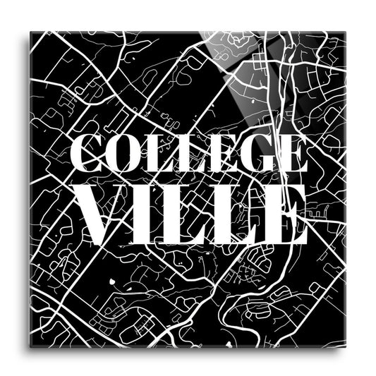 Minimalistic B&W Pennsylvania Collegeville Map | Hi-Def Glass Art | Eaches | Min 1