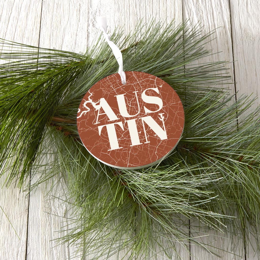 Modern Minimalist Texas Austin Map | Wood Ornament | Eaches | Min 6