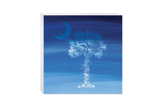 South Carolina Blue Water Color Palm Trees | Wood Block | Eaches | Min 2