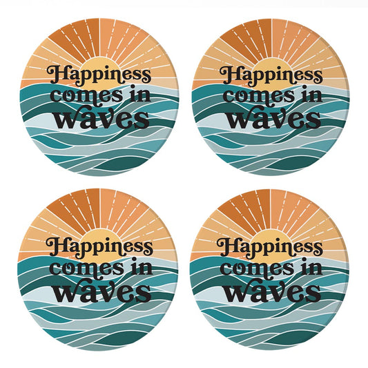 Happiness Comes In Waves| Absorbent Coasters | Set of 4 | Min 2