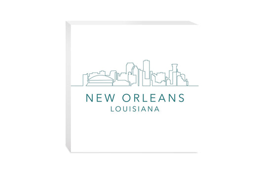 Blue White New Orleans Skyline | Wood Block | Eaches | Min 2