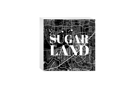 Minimalistic B&W Texas Sugarland Map | Wood Block | Eaches | Min 4