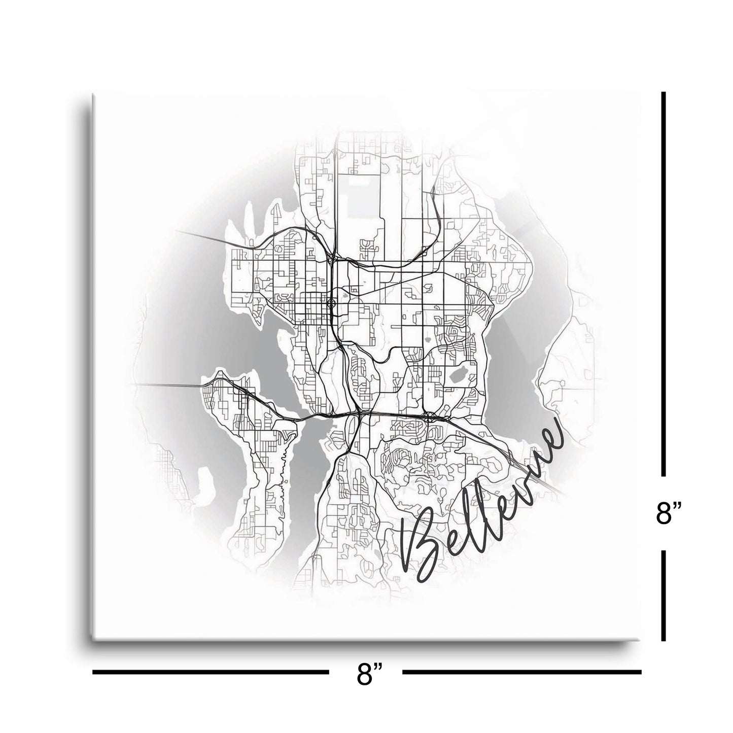 Minimalistic B&W Washington Bellevue Circle Map | Hi-Def Glass Art | Eaches | Min 2