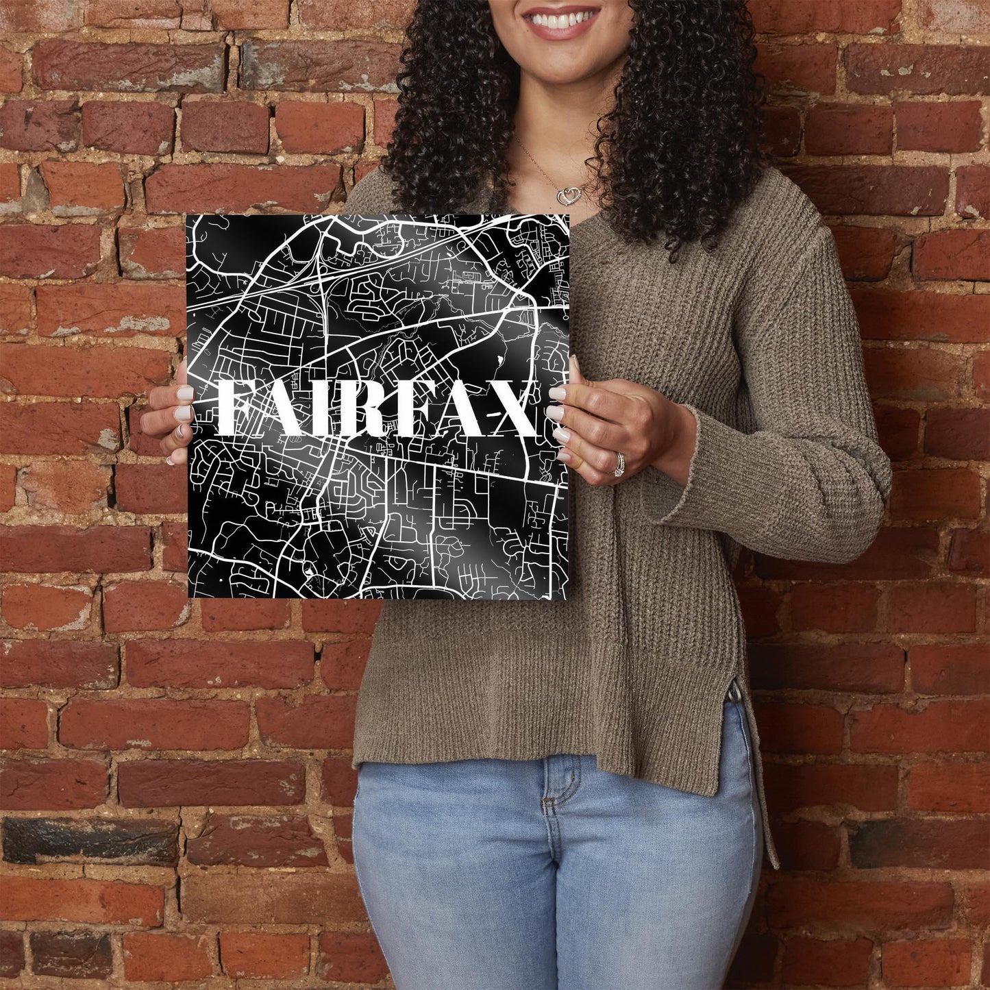 Minimalistic B&W Virginia Fairfax Map | Hi-Def Glass Art | Eaches | Min 1