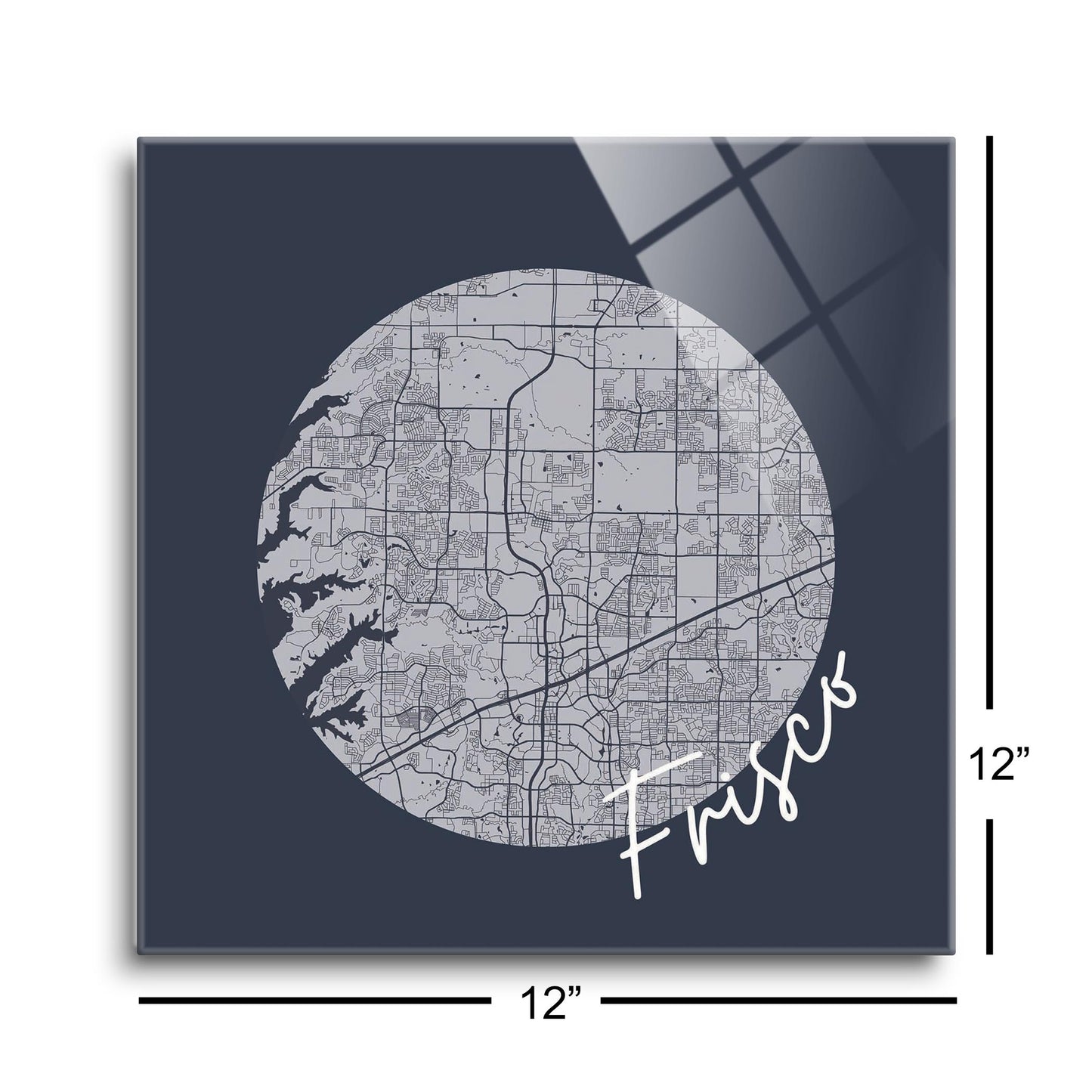 Modern Minimalist Texas Colors Frisco Circle Map | Hi-Def Glass Art | Eaches | Min 1