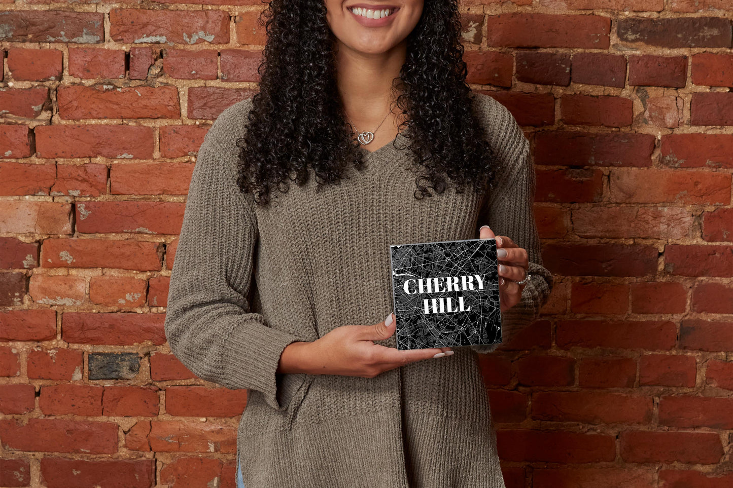 Minimalistic B&W New Jersey Cherry Hill Map | Wood Block | Eaches | Min 4