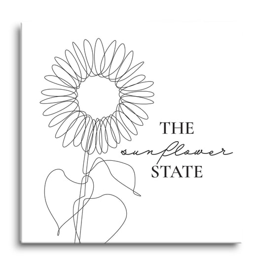 Minimalist B&W Kansas Sunflower Line Drawing | Hi-Def Glass Art | Eaches | Min 1