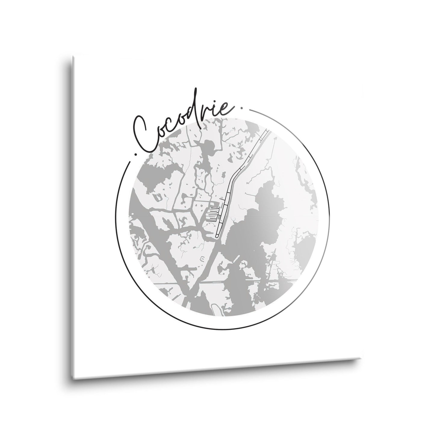 Minimalist B&W Louisiana Cocodrie Circle Map | Hi-Def Glass Art | Eaches | Min 2